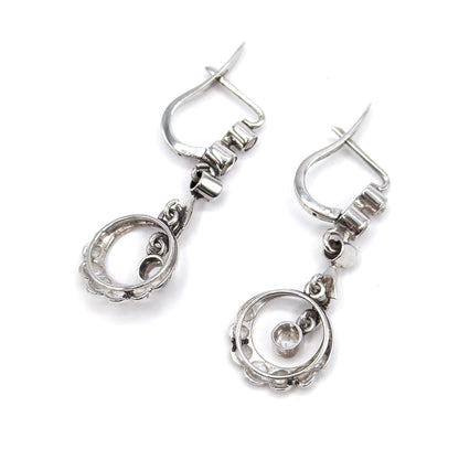 Rose Cut Diamond Filigree Drop Earrings in 18K White Gold