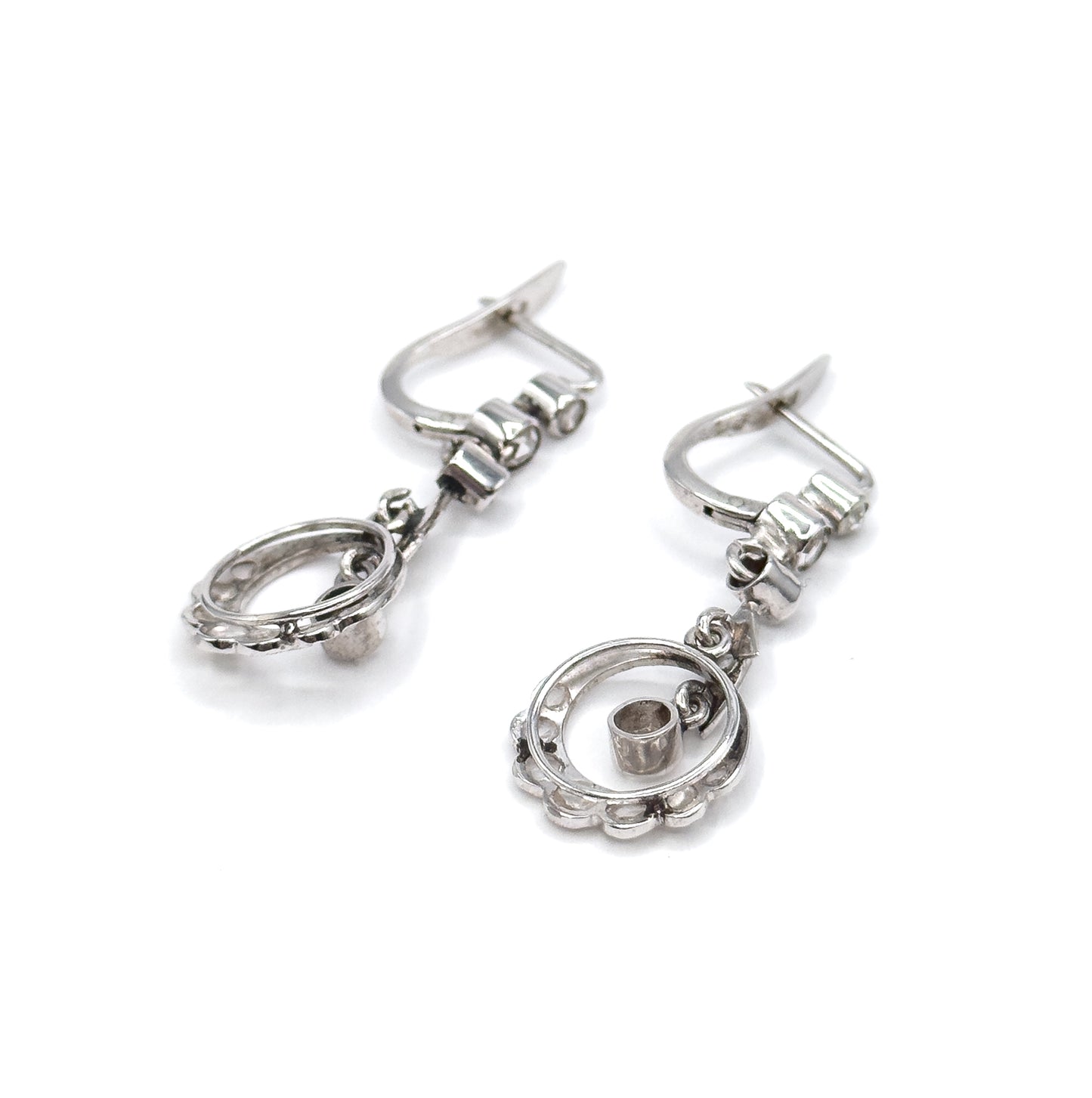 Rose Cut Diamond Filigree Drop Earrings in 18K White Gold