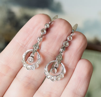 Rose Cut Diamond Filigree Drop Earrings in 18K White Gold