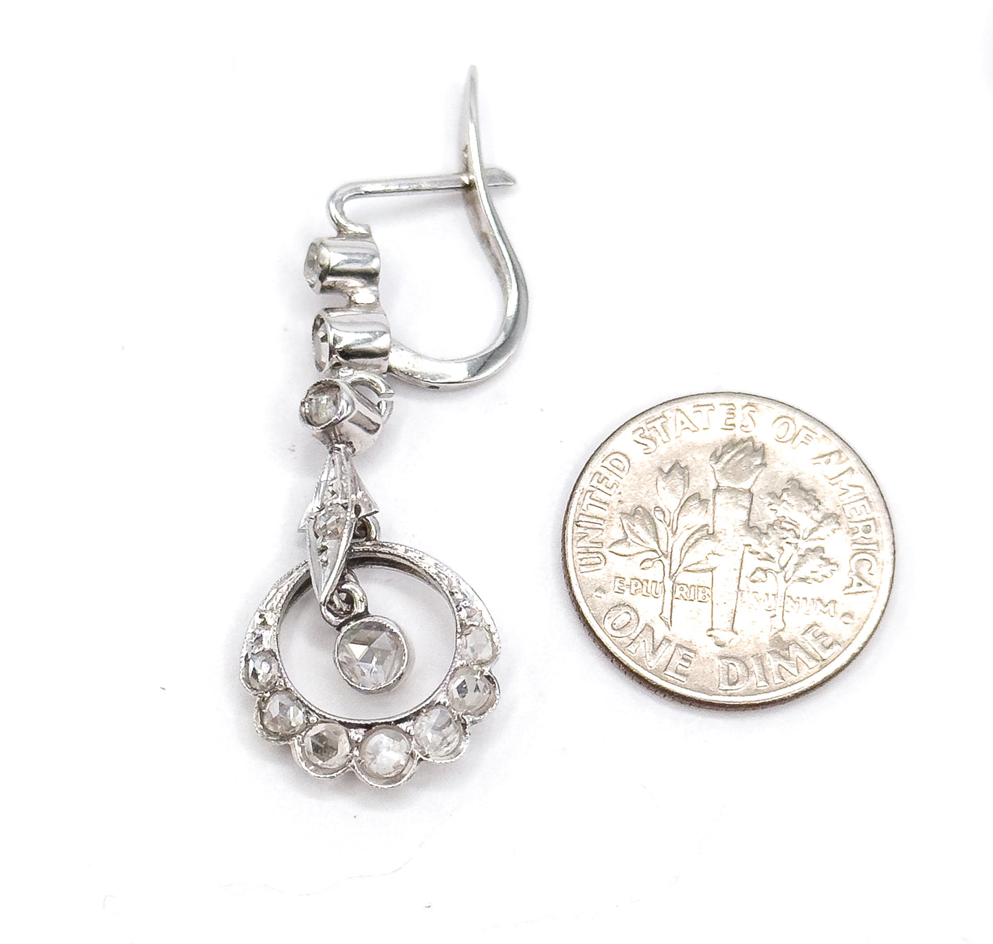 Rose Cut Diamond Filigree Drop Earrings in 18K White Gold