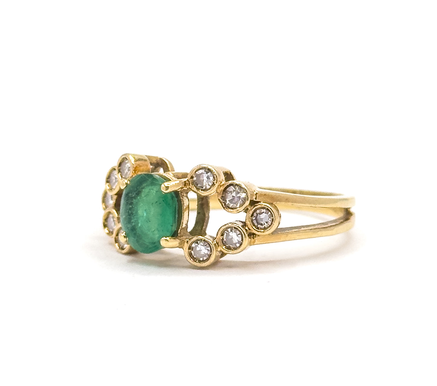 Late 20th Century Emerald & Diamond Ring in 18K Yellow Gold