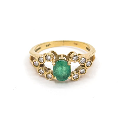 Late 20th Century Emerald & Diamond Ring in 18K Yellow Gold