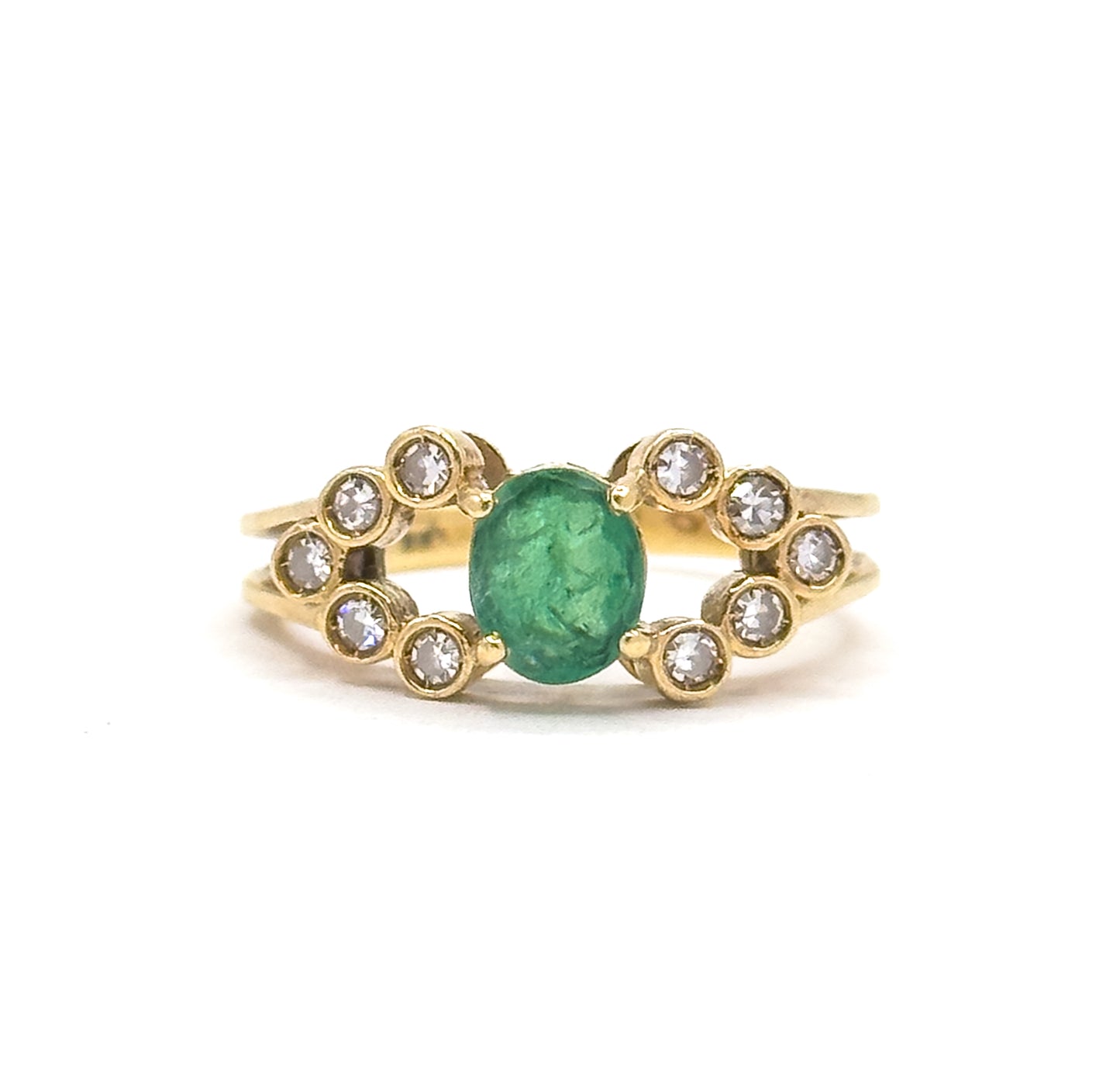 Late 20th Century Emerald & Diamond Ring in 18K Yellow Gold