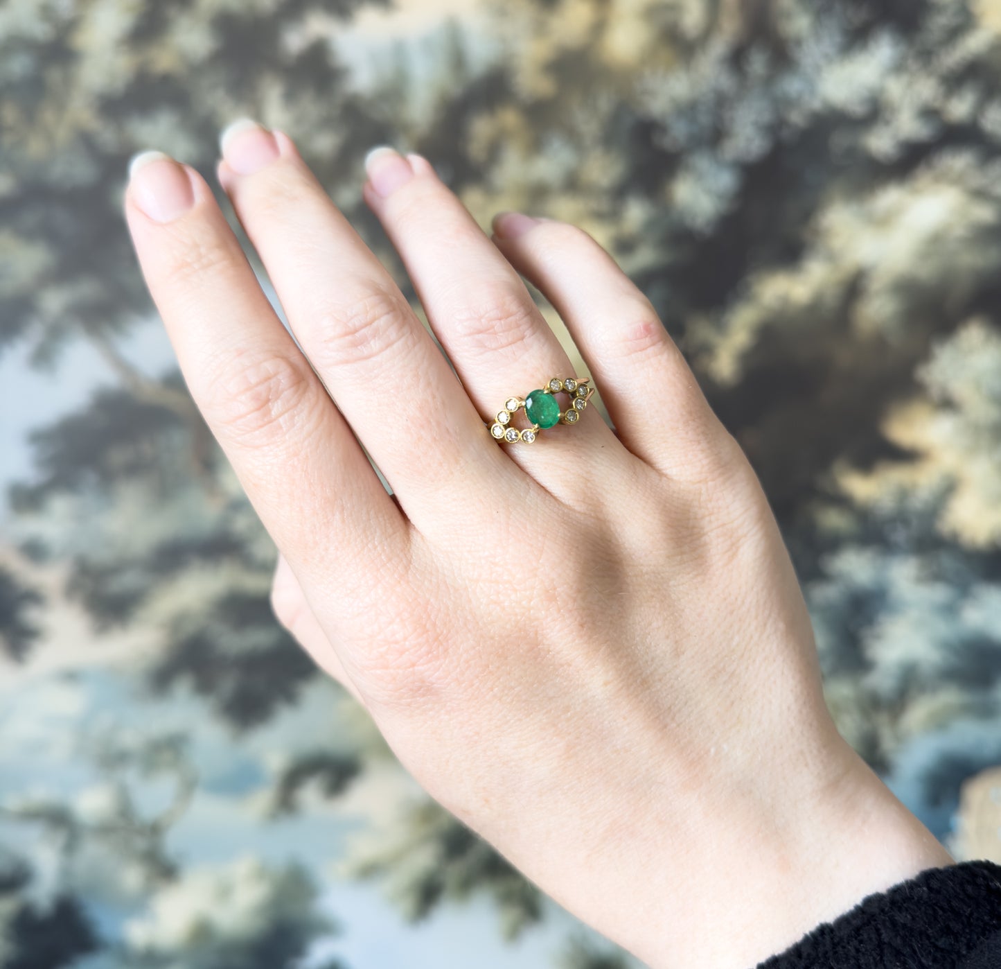 Late 20th Century Emerald & Diamond Ring in 18K Yellow Gold