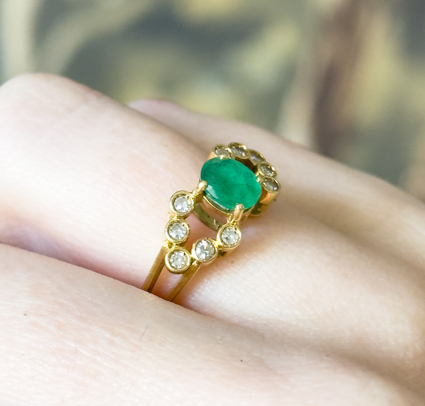 Late 20th Century Emerald & Diamond Ring in 18K Yellow Gold