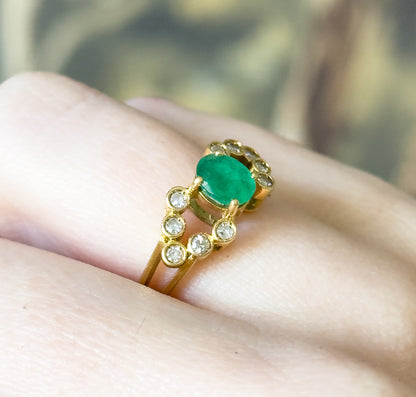Late 20th Century Emerald & Diamond Ring in 18K Yellow Gold