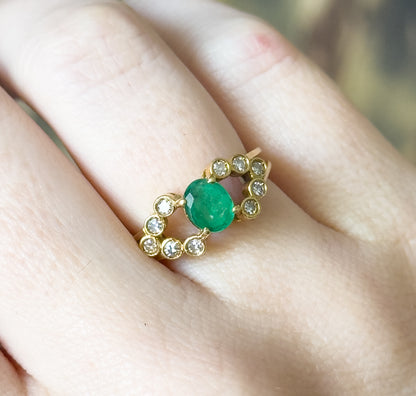 Late 20th Century Emerald & Diamond Ring in 18K Yellow Gold