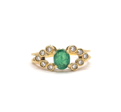 Late 20th Century Emerald & Diamond Ring in 18K Yellow Gold