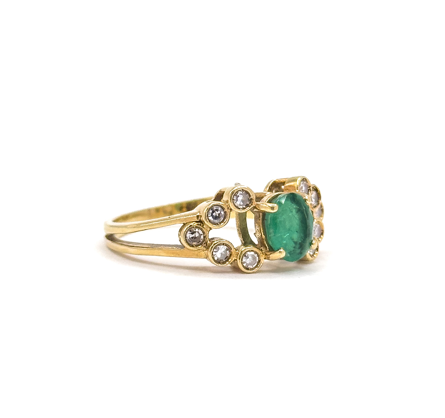 Late 20th Century Emerald & Diamond Ring in 18K Yellow Gold