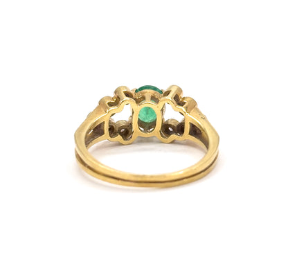 Late 20th Century Emerald & Diamond Ring in 18K Yellow Gold
