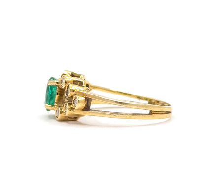 Late 20th Century Emerald & Diamond Ring in 18K Yellow Gold