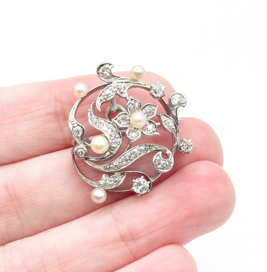 Edwardian Diamond & Pearl Convertible Pendant Brooch in Platinum