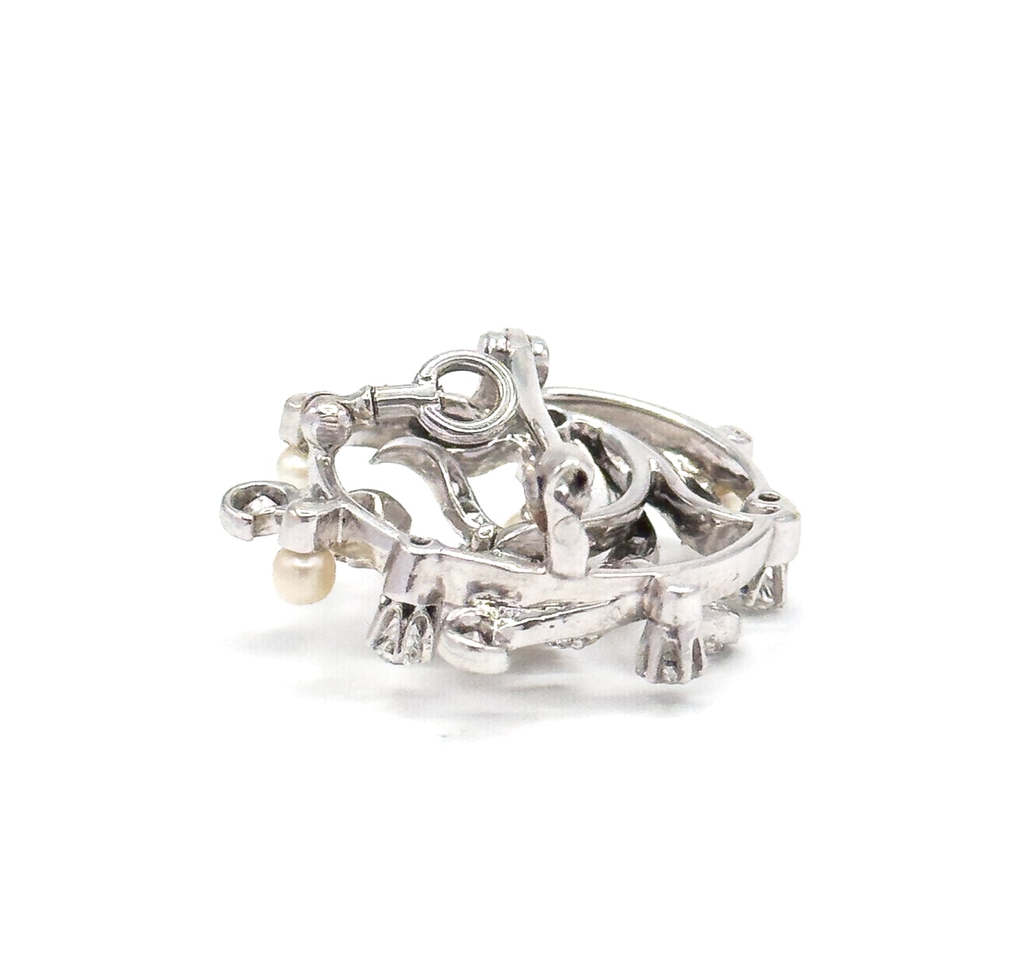 Edwardian Diamond & Pearl Convertible Pendant Brooch in Platinum