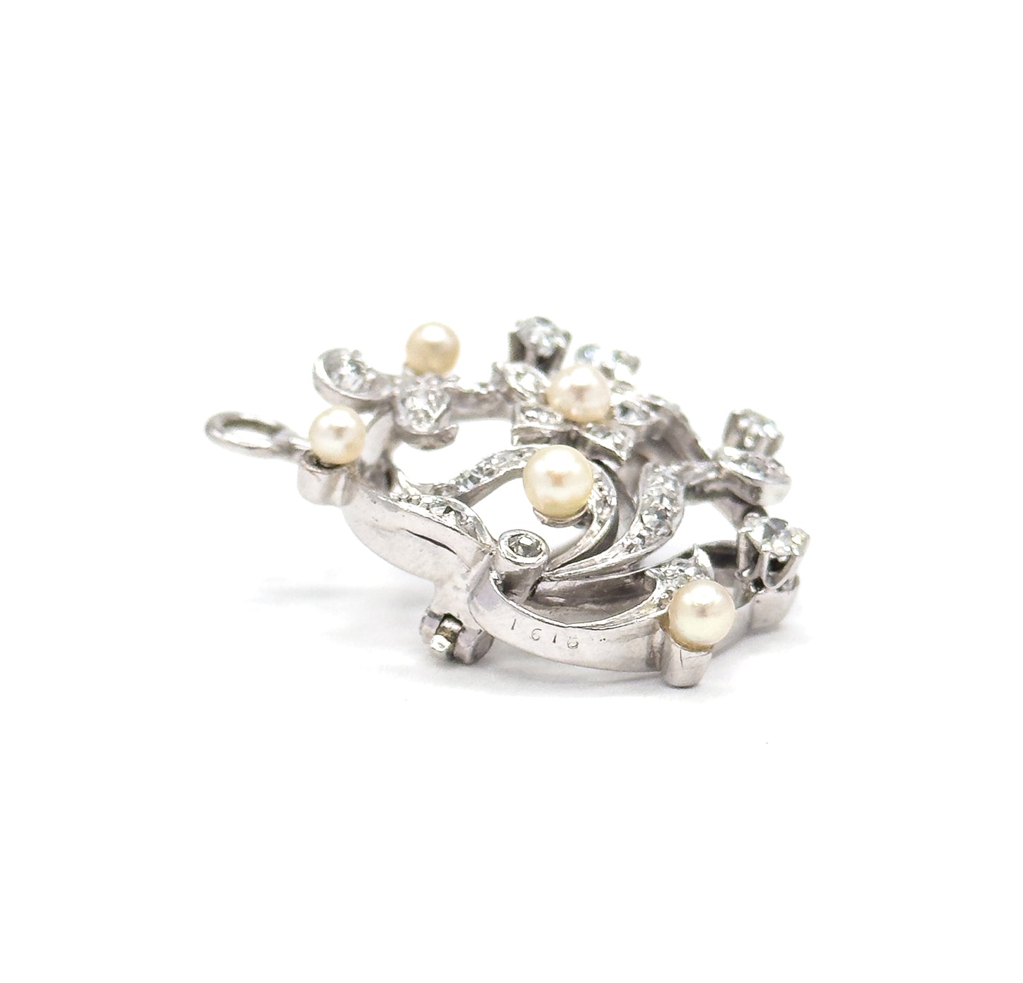 Edwardian Diamond & Pearl Convertible Pendant Brooch in Platinum
