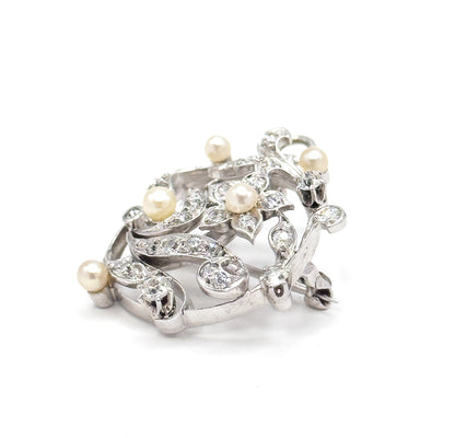 Edwardian Diamond & Pearl Convertible Pendant Brooch in Platinum