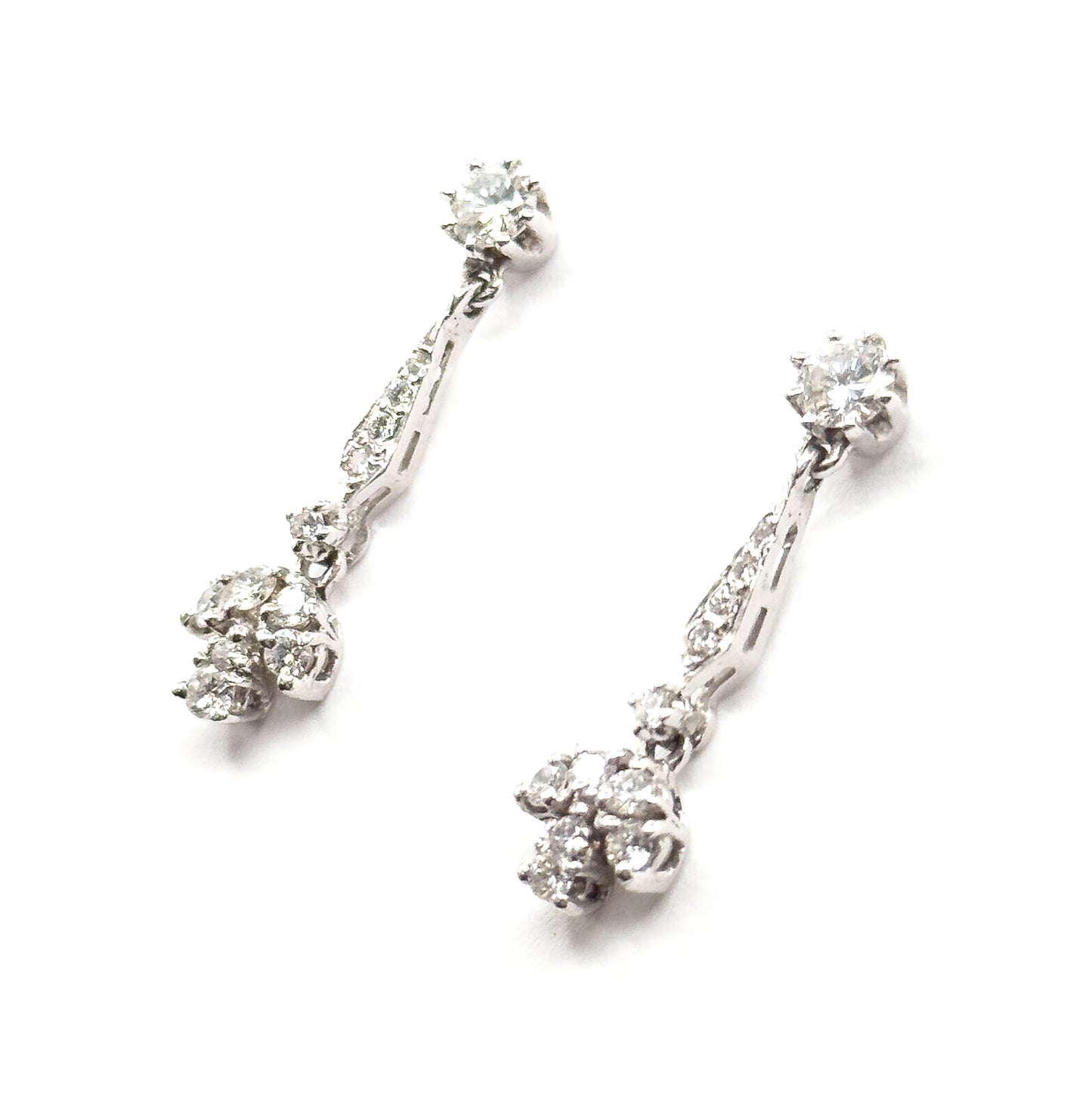Contemporary Diamond Drop Earrings in 14K White Gold