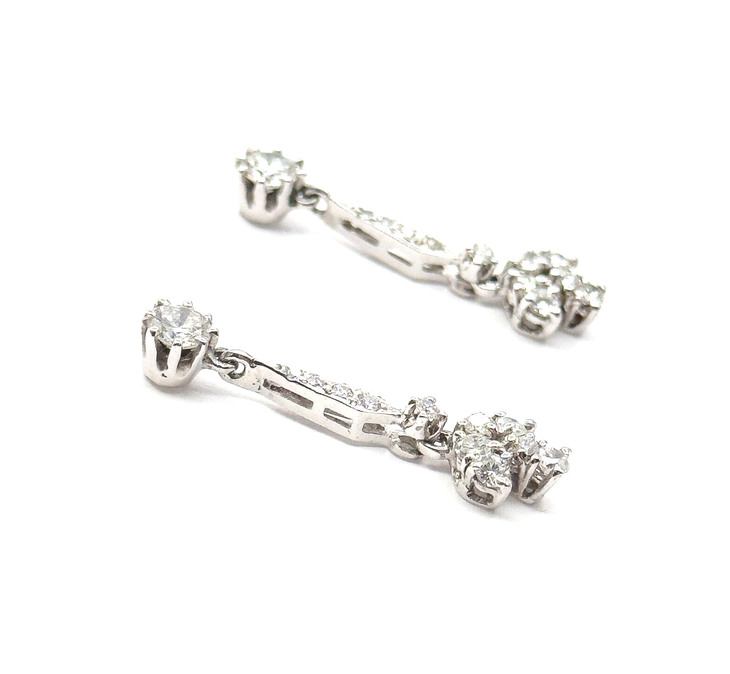 Contemporary Diamond Drop Earrings in 14K White Gold