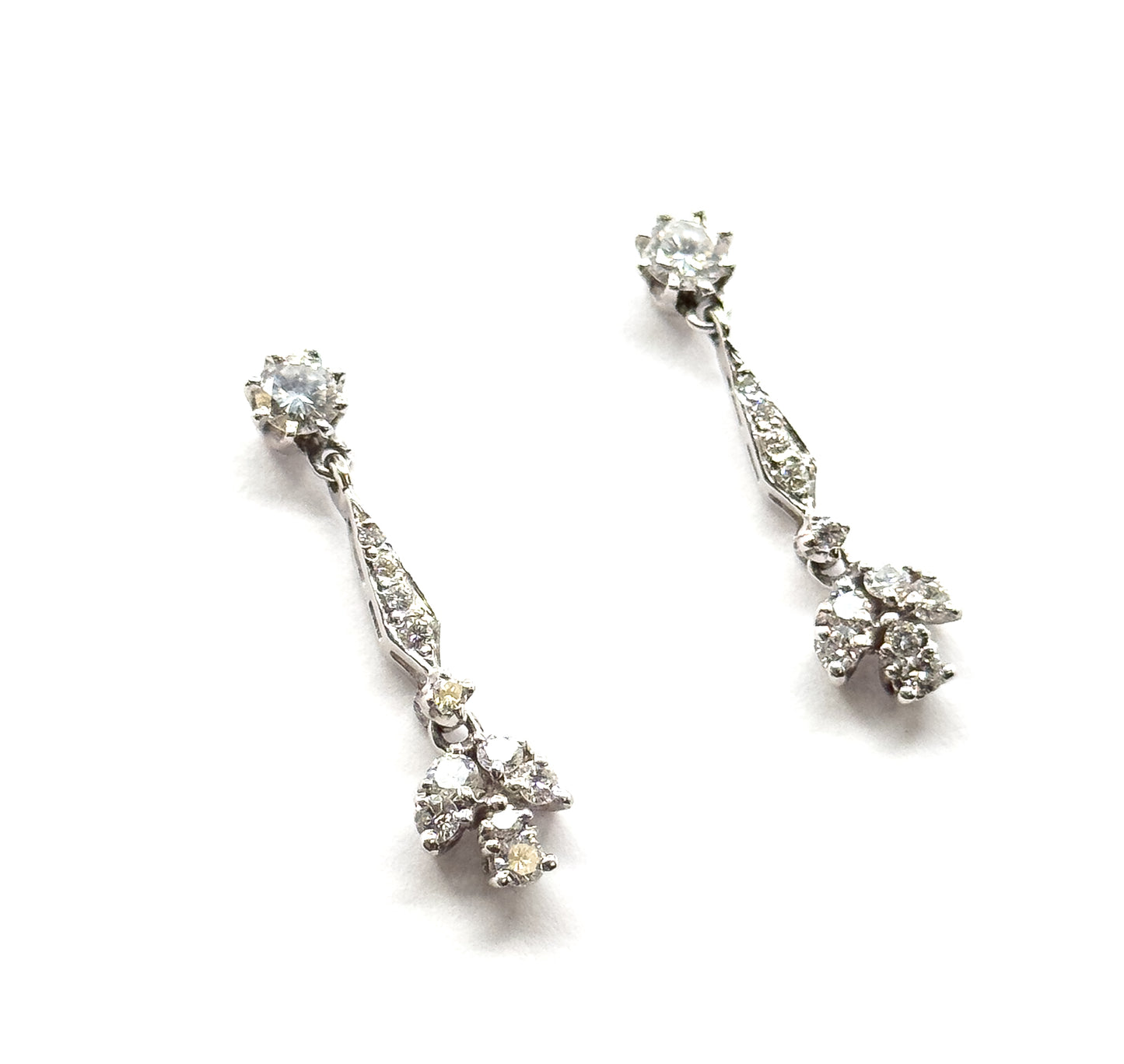Contemporary Diamond Drop Earrings in 14K White Gold