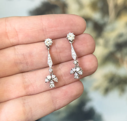 Contemporary Diamond Drop Earrings in 14K White Gold