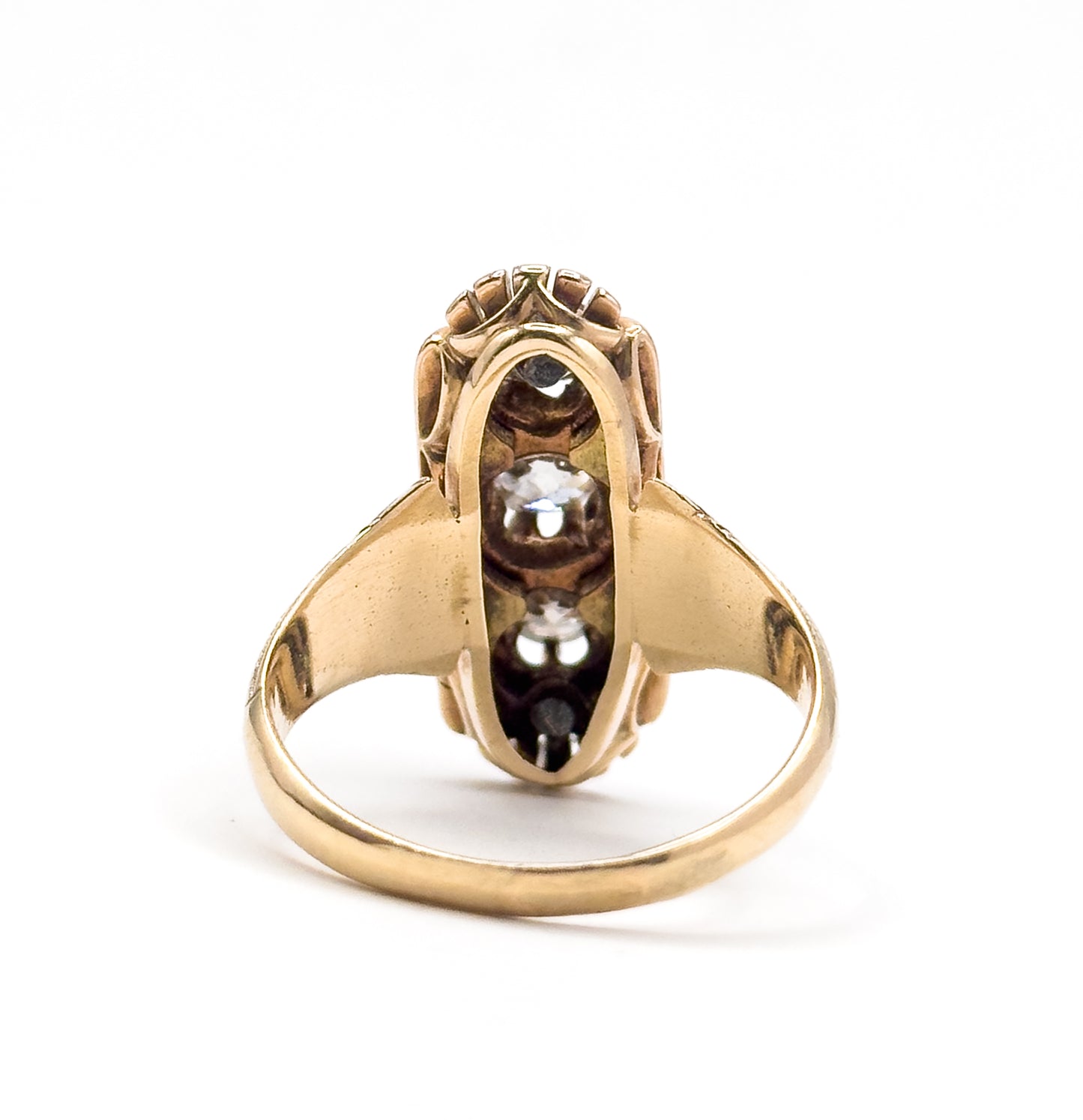 Victorian Old Mine Diamond & Black Enamel Ring in 14K Yellow Gold