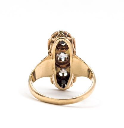 Victorian Old Mine Diamond & Black Enamel Ring in 14K Yellow Gold
