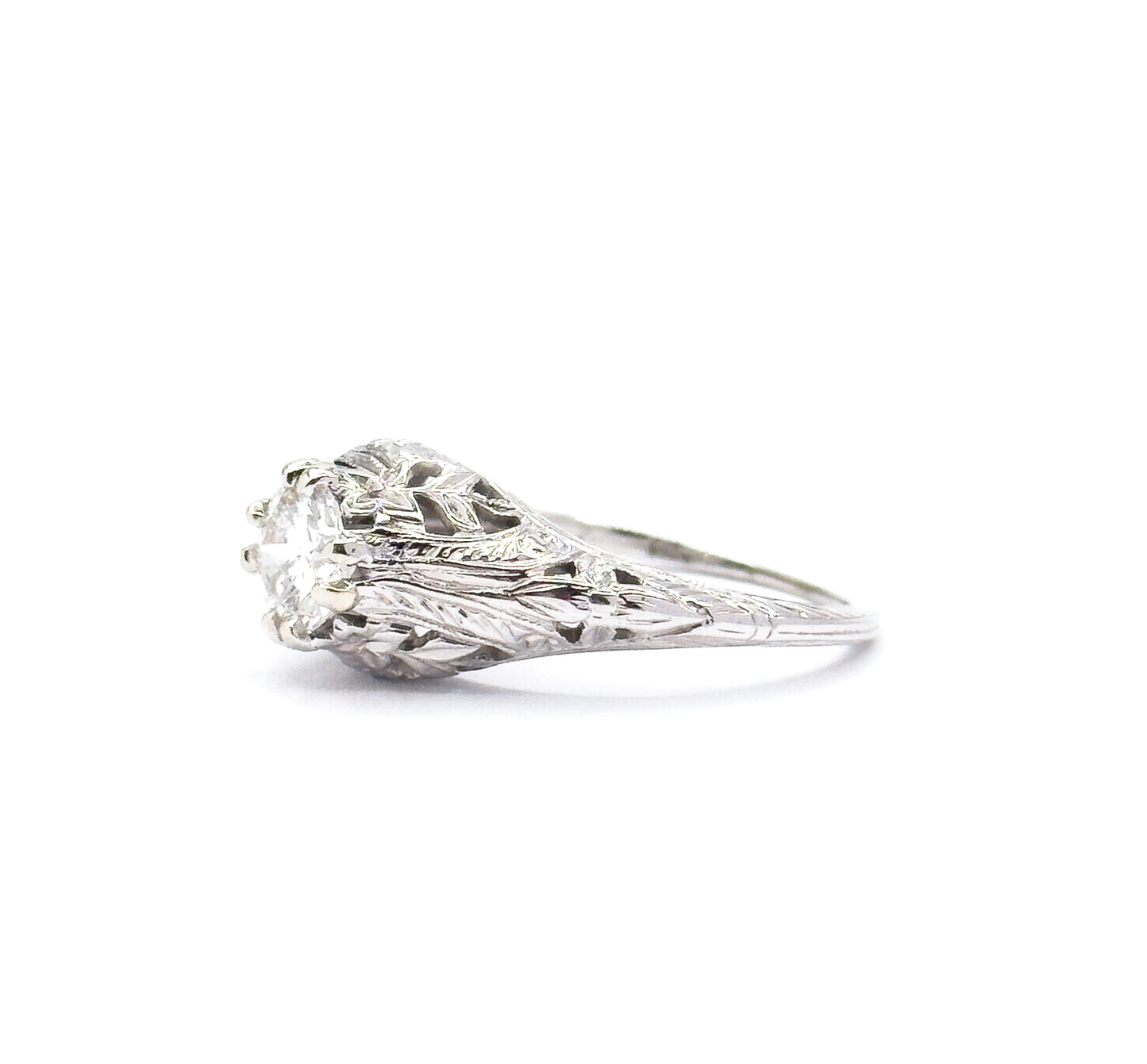 Art Deco Transitional Cut Diamond Ring in 14K White Gold