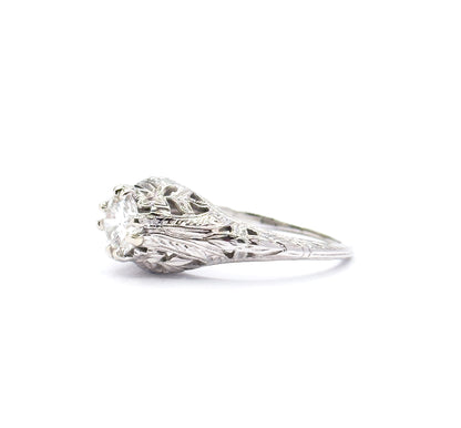 Art Deco Transitional Cut Diamond Ring in 14K White Gold