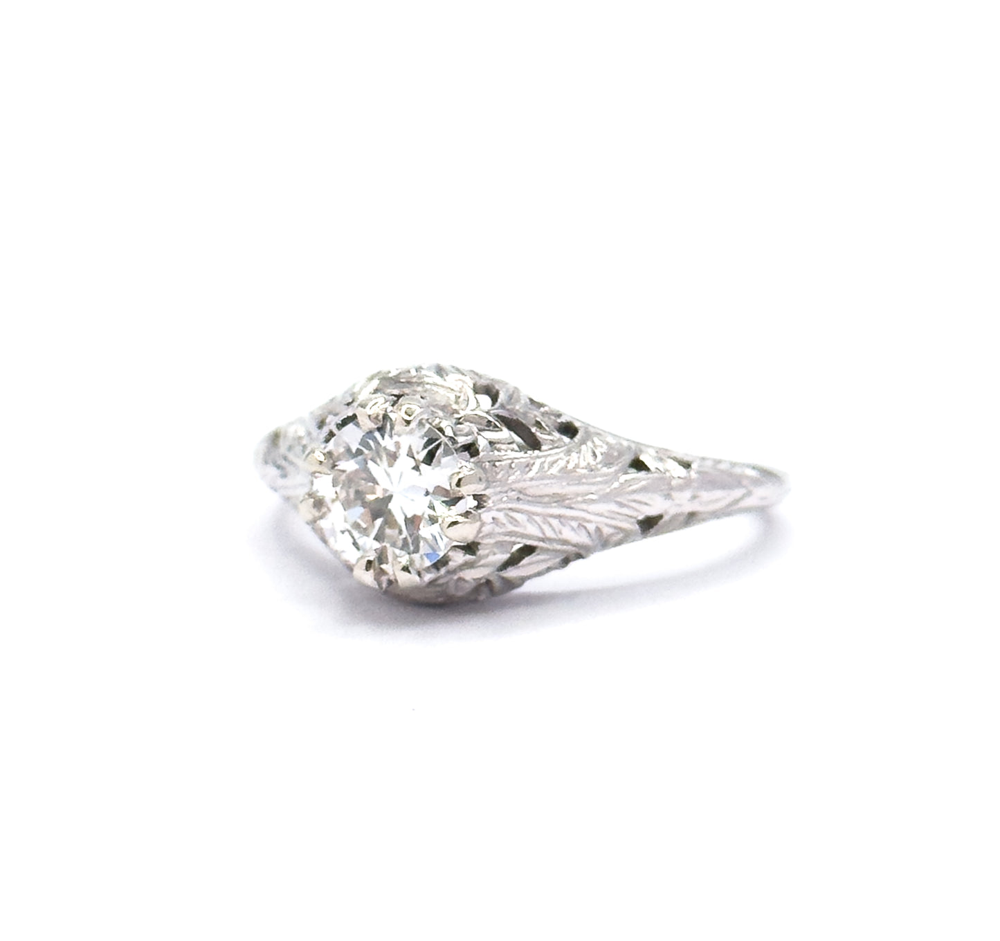 Art Deco Transitional Cut Diamond Ring in 14K White Gold