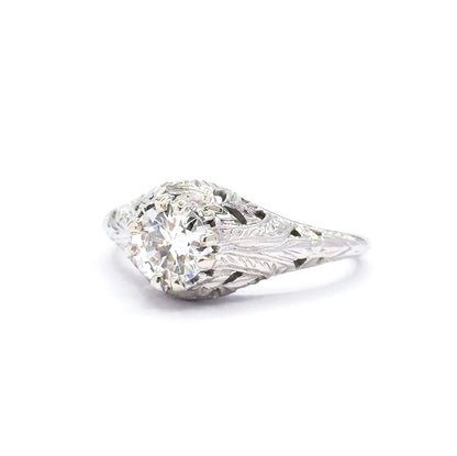 Art Deco Transitional Cut Diamond Ring in 14K White Gold