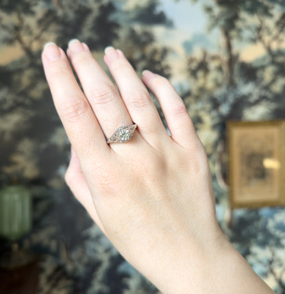 Art Deco Transitional Cut Diamond Ring in 14K White Gold