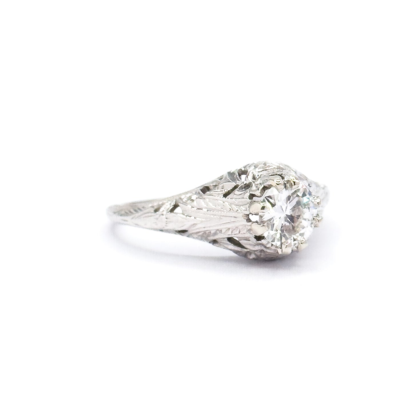 Art Deco Transitional Cut Diamond Ring in 14K White Gold