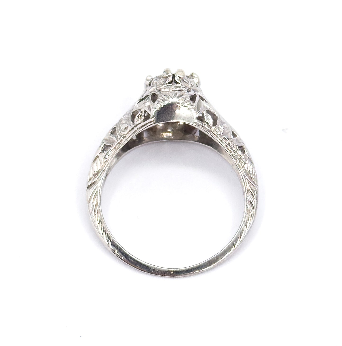 Art Deco Transitional Cut Diamond Ring in 14K White Gold