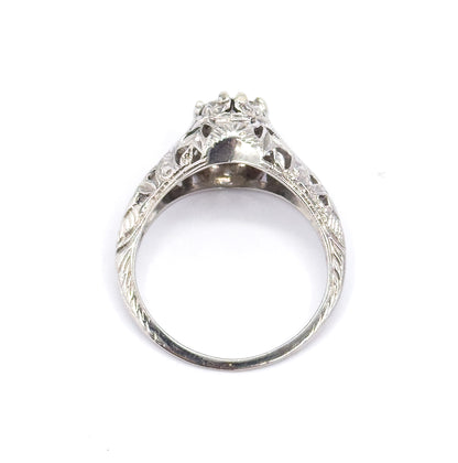 Art Deco Transitional Cut Diamond Ring in 14K White Gold