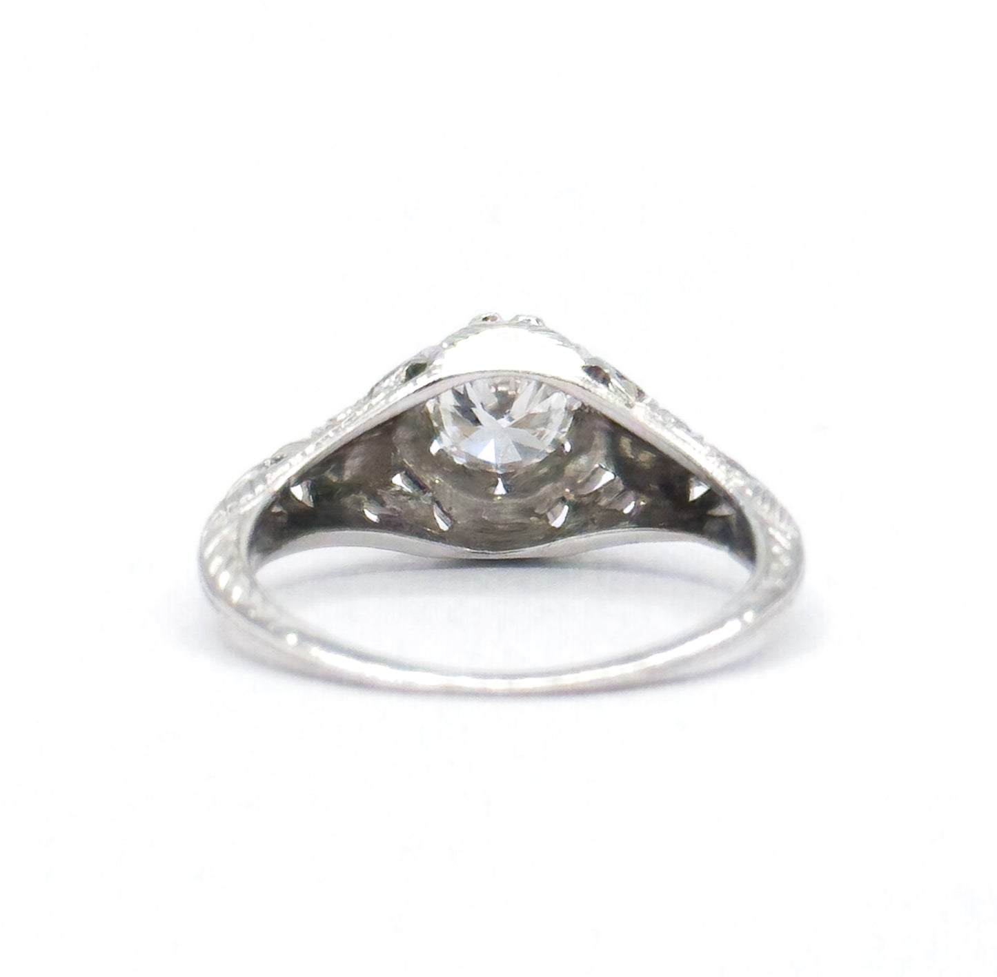 Art Deco Transitional Cut Diamond Ring in 14K White Gold