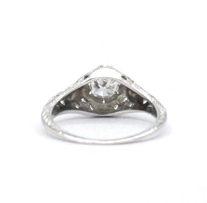 Art Deco Transitional Cut Diamond Ring in 14K White Gold