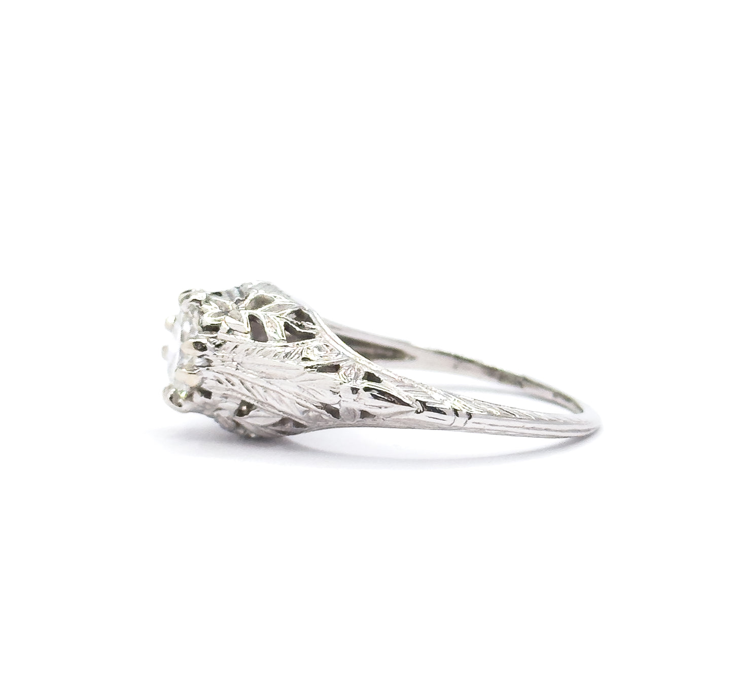 Art Deco Transitional Cut Diamond Ring in 14K White Gold