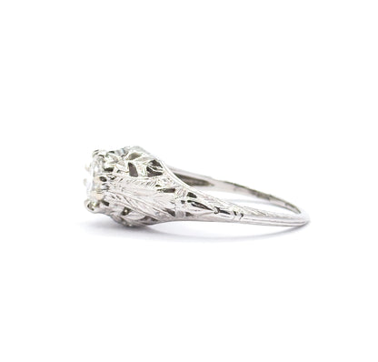 Art Deco Transitional Cut Diamond Ring in 14K White Gold