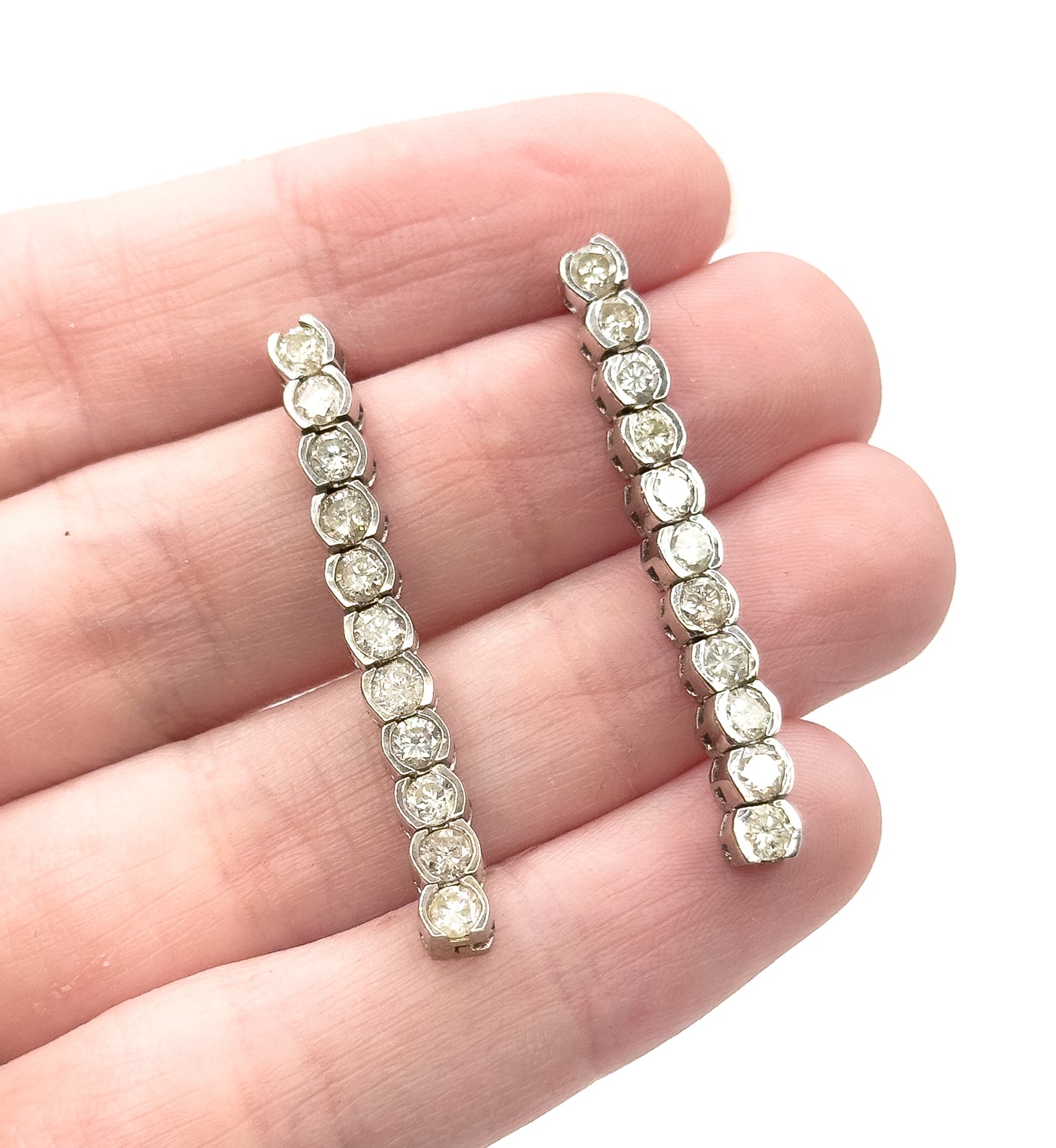 Contemporary Diamond Drop Earrings in 14K White Gold