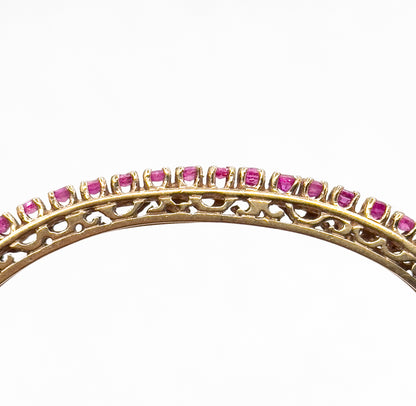 Vintage MidCentury Ruby Line Hinged Bangle Bracelet in 14K Gold