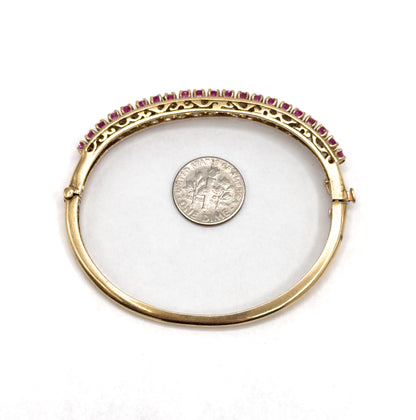 Vintage MidCentury Ruby Line Hinged Bangle Bracelet in 14K Gold