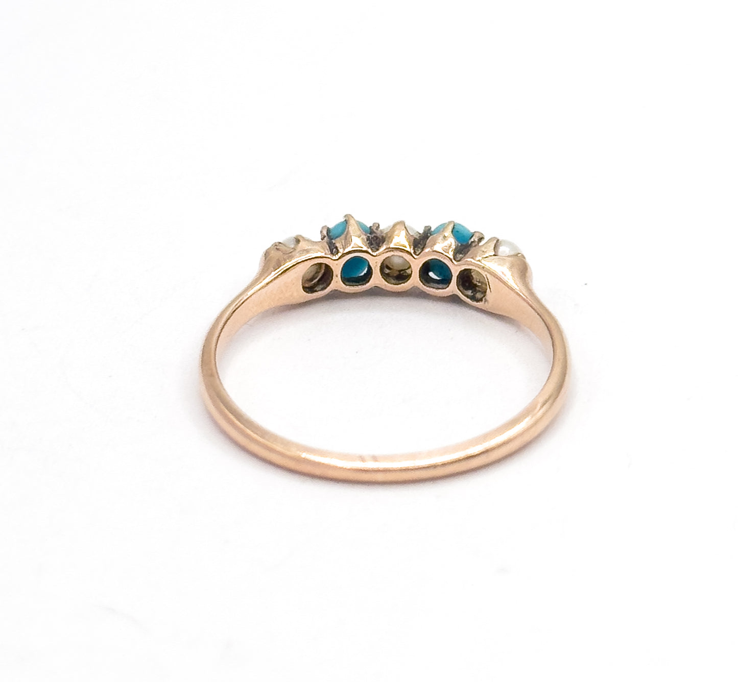 Victorian Turquoise & Pearl Stacking Ring in 10K Yellow Gold
