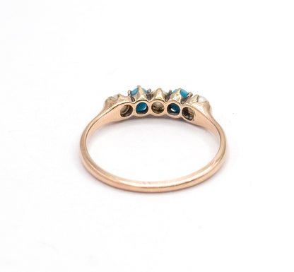Victorian Turquoise & Pearl Stacking Ring in 10K Yellow Gold