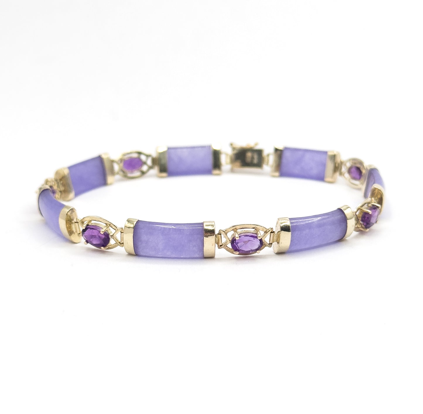 Vintage Chinese Amethyst & Lavender Jadeite Bracelet in 14K Yellow Gold