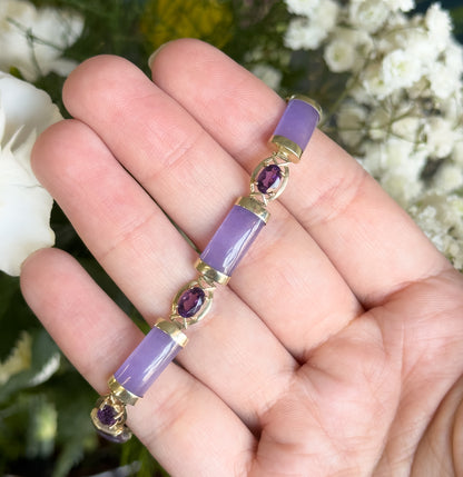 Vintage Chinese Amethyst & Lavender Jadeite Bracelet in 14K Yellow Gold