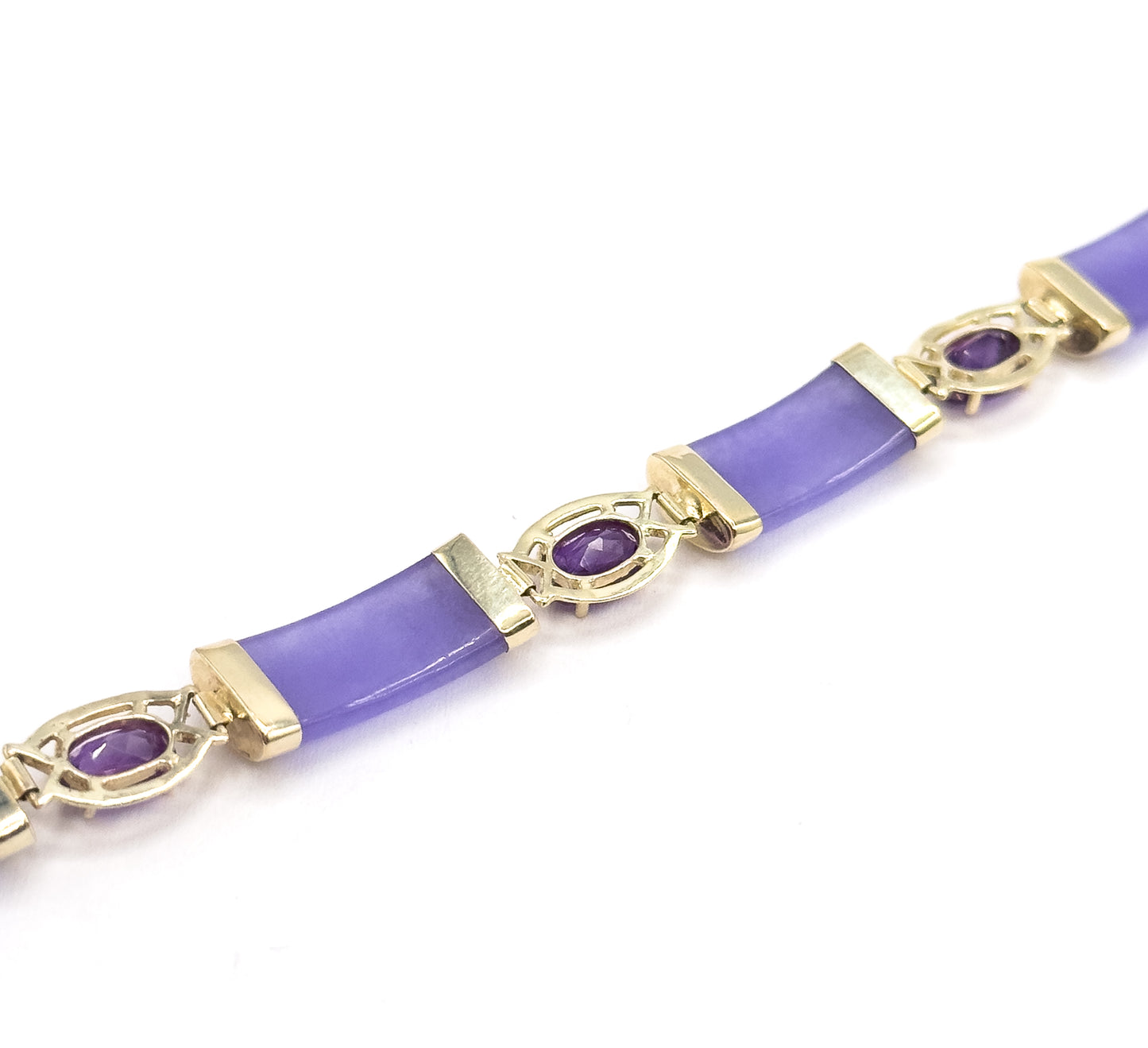 Vintage Chinese Amethyst & Lavender Jadeite Bracelet in 14K Yellow Gold
