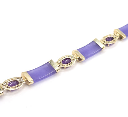 Vintage Chinese Amethyst & Lavender Jadeite Bracelet in 14K Yellow Gold