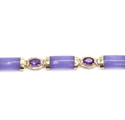 Vintage Chinese Amethyst & Lavender Jadeite Bracelet in 14K Yellow Gold