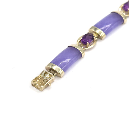 Vintage Chinese Amethyst & Lavender Jadeite Bracelet in 14K Yellow Gold