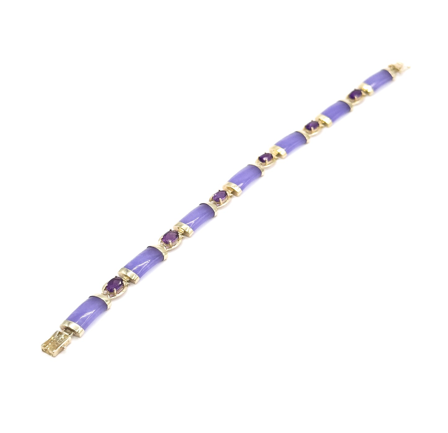 Vintage Chinese Amethyst & Lavender Jadeite Bracelet in 14K Yellow Gold