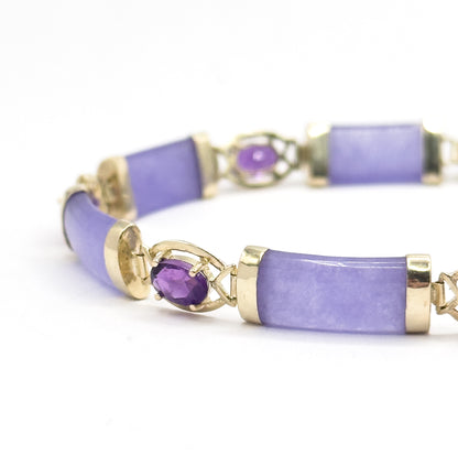 Vintage Chinese Amethyst & Lavender Jadeite Bracelet in 14K Yellow Gold